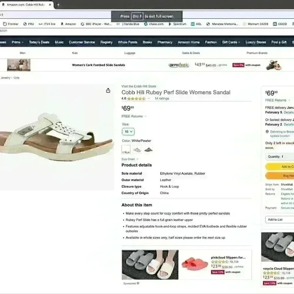 Cobb Hill Rubey Perf Slide Womens Sandal 10 BM US WhitePewter SAVE $30 - Picture 2 of 13